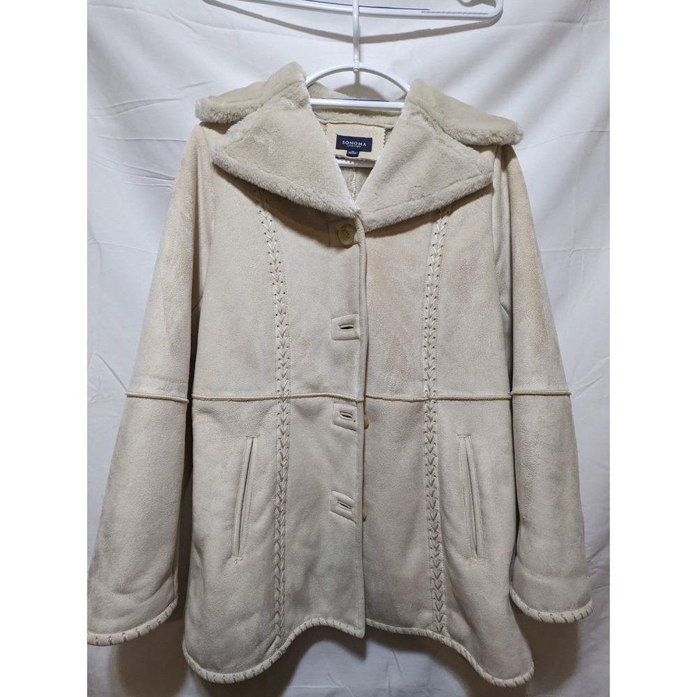 Sonoma Faux Suede‎ Jacket Sherpa Collar Button Up Coat Tan Medium
